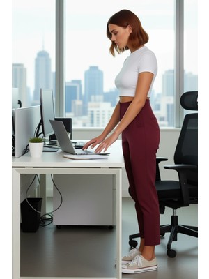 FRM Kadın Cigarette Kesim Yüksek Bel Dokuma Pantolon Fonksiyonel Dayanıklı Kaliteli Konforlu Şık