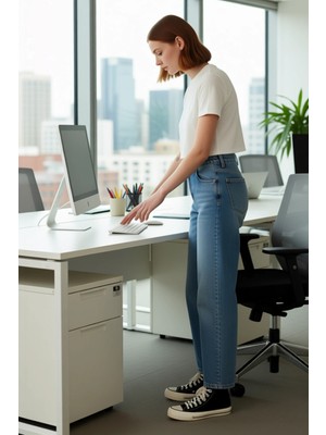 FRM Kadın Açık Yüksek Bel Düz Paça Denim Pantolon Fonksiyonel Dayanıklı Kaliteli Konforlu Spor