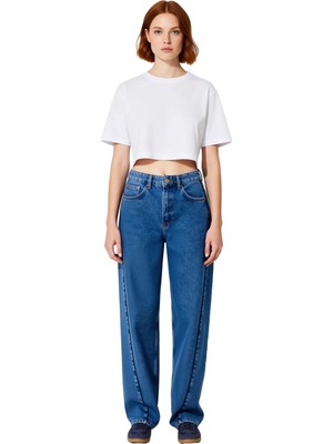 Ersefa Kadın Yüksek Bel Geniş Paça Jean Pantolon Fonksiyonel Dayanıklı Kaliteli Konforlu Estetik Şık