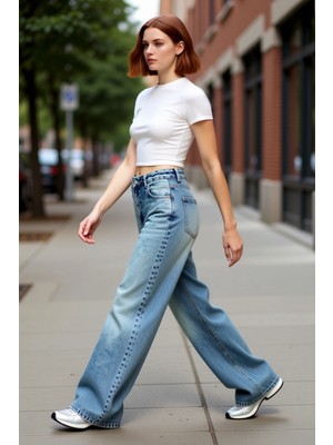 PayBuy Kadın Geniş Paça Denim Pantolon Cool & Comfort Fonksiyonel Dayanıklı Kaliteli Konforlu Şık