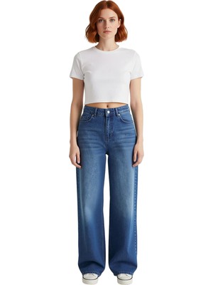 Ersefa Kadın Palazzo Kesim Yüksek Bel Kot Pantolon Fonksiyonel Dayanıklı Kaliteli Konforlu Modern