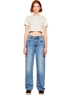 Ersefa Kadın Açık Yüksek Bel Düz Kesim Denim Pantolon Fonksiyonel Dayanıklı Kaliteli Konforlu Şık