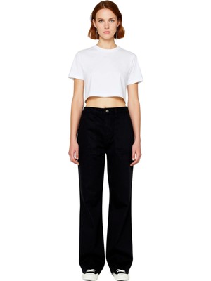 Ersefa Kadın Yüksek Bel Kargo Detaylı Bol Kesim Jean Fonksiyonel Dayanıklı Kaliteli Konforlu Spor