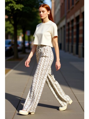PayBuy Kadın Yılan Desenli Yüksek Bel Geniş Paça Kot Pantolon Fonksiyonel Dayanıklı Kaliteli Spor