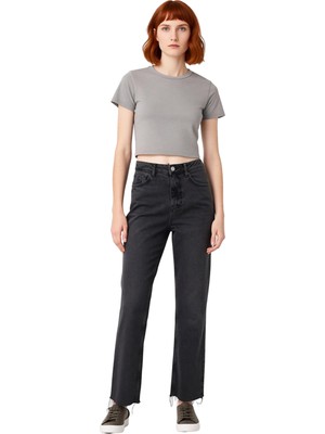 Ersefa Kadın Yüksek Bel Straight Kesim Denim Pantolon Fonksiyonel Dayanıklı Kaliteli Konforlu Şık