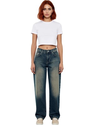 Ersefa Kadın Yüksek Bel Bol Kesim Denim Pantolon Fonksiyonel Dayanıklı Kaliteli Konforlu Estetik Şık