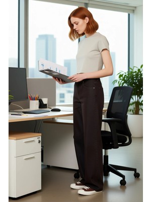 FRM Kadın Geniş Paça Yüksek Bel Denim Pantolon Fonksiyonel Dayanıklı Kaliteli Konforlu Estetik