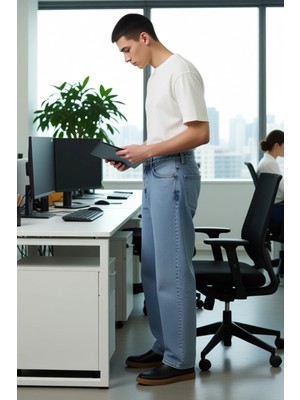 FRM Erkek Düz Desenli Bol Kesim Kot Pantolon Fonksiyonel Dayanıklı Kaliteli Konforlu Estetik Şık