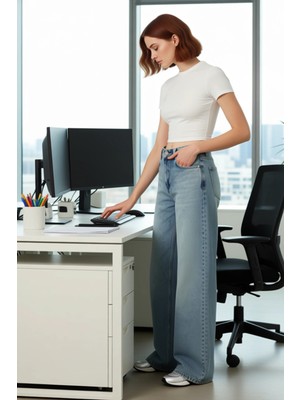 FRM Kadın Palazzo Kesim Denim Pantolon Cool Tarz Fonksiyonel Dayanıklı Kaliteli Konforlu Rahat