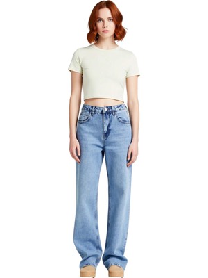Ersefa Kadın Vintage Wide Leg Denim Pantolon Fonksiyonel Dayanıklı Kaliteli Konforlu Estetik Spor