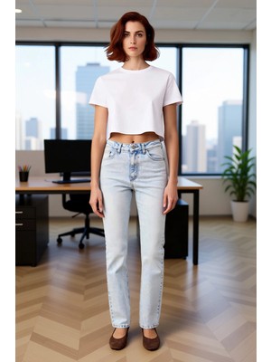 FRM Kadın Açık Yüksek Bel Flare Denim Pantolon Fonksiyonel Dayanıklı Kaliteli Konforlu Estetik