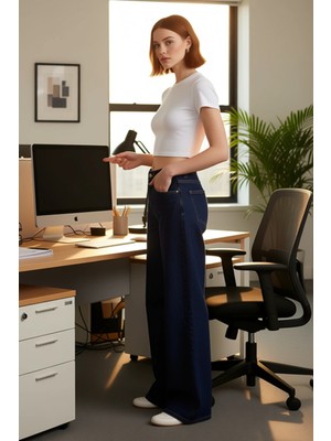 FRM Kadın Geniş Paça Denim Pantolon Fonksiyonel Dayanıklı Kaliteli Konforlu Estetik Premium Şık