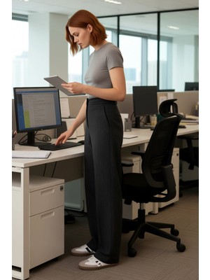 FRM Kadın Kışlık Dokuma Çizgili Wide Leg Pantolon Fonksiyonel Dayanıklı Kaliteli Konforlu Spor