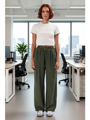 FRM Kadın Düz Dokuma Wide Leg Pantolon Fonksiyonel Dayanıklı Kaliteli Konforlu Estetik Premium