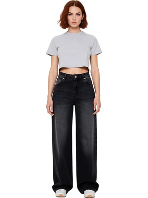 Ersefa Kadın Yüksek Bel Bol Kesim Denim Pantolon Fonksiyonel Dayanıklı Kaliteli Konforlu Estetik Şık