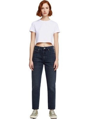 Ersefa Kadın Yüksek Bel Mom Kesim Denim Pantolon Fonksiyonel Dayanıklı Kaliteli Konforlu Estetik Şık