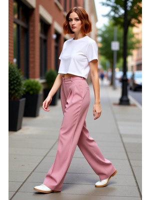 PayBuy Kadın Düz Kesim Yüksek Bel Dokuma Kumaş Pantolon Fonksiyonel Dayanıklı Kaliteli Konforlu Şık