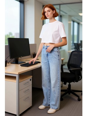 FRM Kadın Açık Wide Leg Denim Pantolon Fonksiyonel Dayanıklı Kaliteli Konforlu Estetik Premium