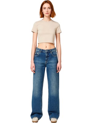 Ersefa Kadın Geniş Paça Yüksek Bel Jean Pantolon Fonksiyonel Dayanıklı Kaliteli Konforlu Estetik Şık