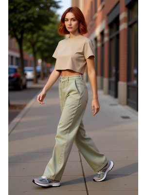 PayBuy Kadın Yüksek Bel Geniş Paça Kargo Jeans Fonksiyonel Dayanıklı Kaliteli Konforlu Estetik Şık