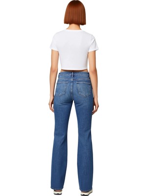 Ersefa Kadın Flare Kesim Denim Pantolon Yüksek Bel Esnek Kumaş Günlük Stil Fonksiyonel Dayanıklı Şık