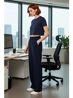 FRM Kadın Wide Leg Kemerli Antrasit Dokuma Pantolon Fonksiyonel Dayanıklı Kaliteli Konforlu Şık