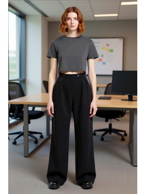FRM Kadın Wide Leg Dokuma Kumaş Pantolon Fonksiyonel Dayanıklı Kaliteli Konforlu Estetik Rahat