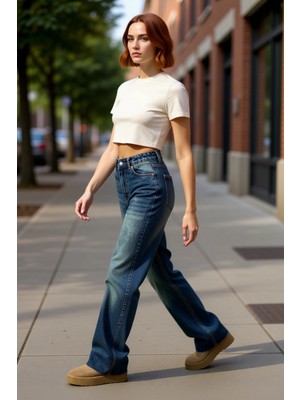 PayBuy Yüksek Bel Geniş Paça Denim Pantolon Kadın Fonksiyonel Dayanıklı Kaliteli Konforlu Estetik