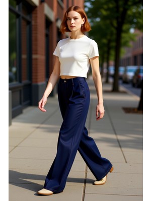 PayBuy Kadin Koyu Pileli Wide Leg Denim Pantolon Fonksiyonel Dayanıklı Kaliteli Konforlu Estetik Şık