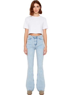 Ersefa Kadın Açık Yüksek Bel Ispanyol Paça Denim Pantolon Fonksiyonel Dayanıklı Kaliteli Konforlu