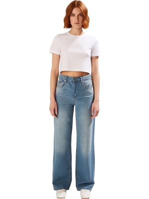 Ersefa Kadın Açık Denim Wide Leg Pantolon Fonksiyonel Dayanıklı Kaliteli Konforlu Estetik Premium