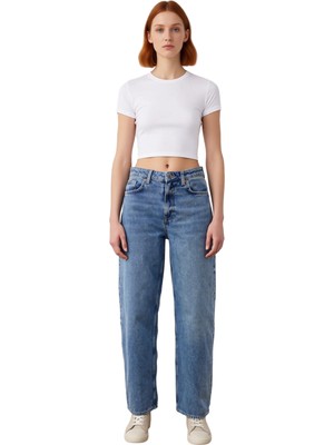 Ersefa Kadın Yüksek Bel Bol Kesim Denim Pantolon Fonksiyonel Dayanıklı Kaliteli Konforlu Estetik Şık