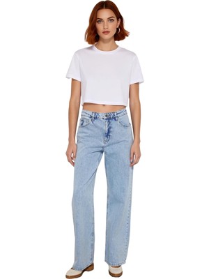 Ersefa Kadın Açık Wide Leg Denim Pantolon Yüksek Bel Fonksiyonel Dayanıklı Kaliteli Konforlu Spor