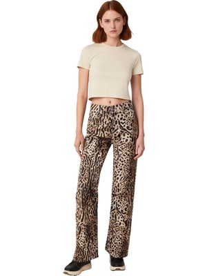 Ersefa Kadın Hayvan Desenli Yüksek Bel Bol Paça Jean Fonksiyonel Dayanıklı Kaliteli Konforlu Spor