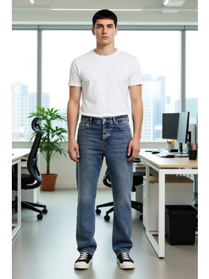 FRM Erkek Düz Desenli Bol Kesim Kot Pantolon Fonksiyonel Dayanıklı Kaliteli Konforlu Estetik Şık