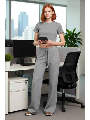 FRM Kadın Esnek Örme Yumoş Pantolon Geniş Paça Fonksiyonel Dayanıklı Kaliteli Konforlu Estetik