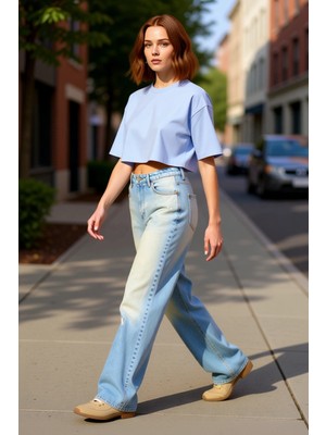 PayBuy Kadın Vintage Yıkama Geniş Paça Jean Pantolon Fonksiyonel Dayanıklı Kaliteli Konforlu Spor