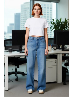 FRM Kadın Antrasit Wide Leg Denim Pantolon Fonksiyonel Dayanıklı Kaliteli Konforlu Estetik Şık