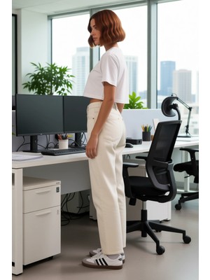 FRM Açık Kesimli Paça Yüksek Bel Düz Kesim Kadın Kot Pantolon Fonksiyonel Dayanıklı Kaliteli Şık