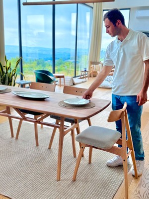 Unboxdeco 8 Kişilik Slim Masif Kayın Ahşap Masa Takımı, 8 Adet Slim Kayın Sandalye 180X80