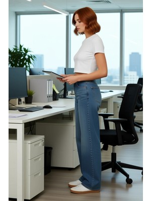 FRM Kadın Relax Fit Yüksek Bel Denim Pantolon Fonksiyonel Dayanıklı Kaliteli Konforlu Estetik Şık