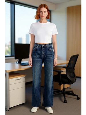 FRM Kadın Cool & Comfort Wide Leg Jean Pantolon Fonksiyonel Dayanıklı Kaliteli Konforlu Modern