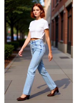 PayBuy Kadın Açık Yüksek Bel Düz Kesim Denim Pantolon Fonksiyonel Dayanıklı Kaliteli Konforlu Şık