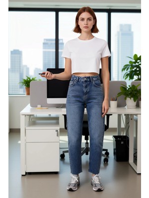FRM Kadın Açık Yüksek Bel Düz Kesim Jean Pantolon Fonksiyonel Dayanıklı Kaliteli Konforlu Spor