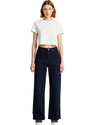 Ersefa Kadın Yüksek Bel Kesimli Wide Leg Jean Pantolon Fonksiyonel Dayanıklı Kaliteli Konforlu Şık