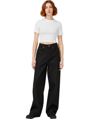 Ersefa Kadın Barrel Kesim Dikiş Detaylı Günlük Jean Pantolon Fonksiyonel Dayanıklı Kaliteli Rahat