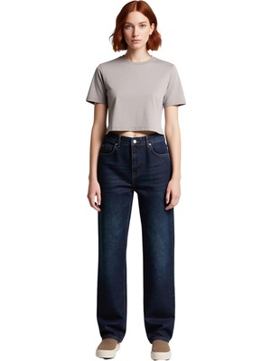 Ersefa Kadın Açık Düz Paça Yüksek Bel Denim Pantolon Fonksiyonel Dayanıklı Kaliteli Konforlu Spor