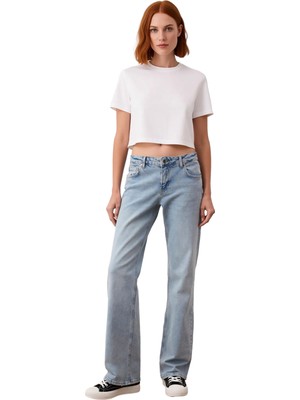 Ersefa Kadın Açık Wide Leg Denim Pantolon Düşük Bel Fonksiyonel Dayanıklı Kaliteli Konforlu Rahat