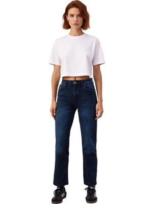 Ersefa Kadın Yüksek Bel Straight Fit Koyu Jean Fonksiyonel Dayanıklı Kaliteli Konforlu Estetik Şık