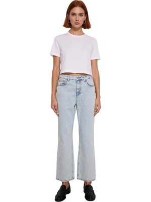 Ersefa Kadın Açık Yüksek Bel Straight Kesim Jean Pantolon Fonksiyonel Dayanıklı Kaliteli Konforlu